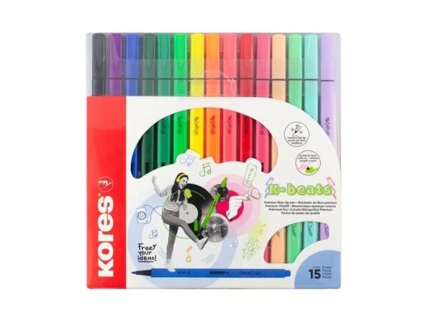 Kores fixy K-Beats střední hrot, šíře M, vč. 4 pastelových a 3 neonových barev /15 barev