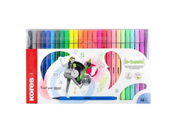 Kores fixy K-Beats střední hrot, šíře M, vč. 8 pastelových a 4 neonových barev /26 barev