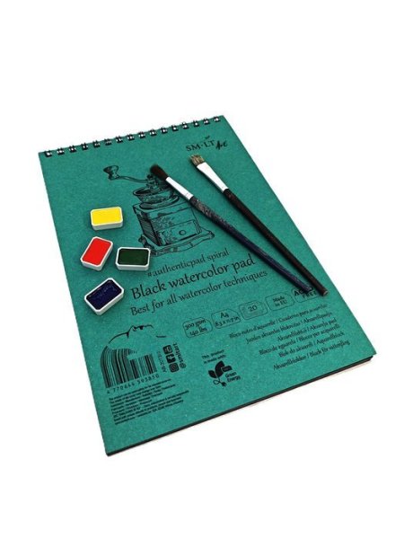 SMLT art Blok Akvarel, černý #authenticpad, A4, 20 listů, 300 g/m2, spirála