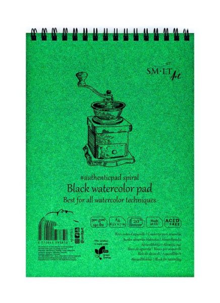 SMLT art Blok Akvarel, černý #authenticpad, A4, 20 listů, 300 g/m2, spirála