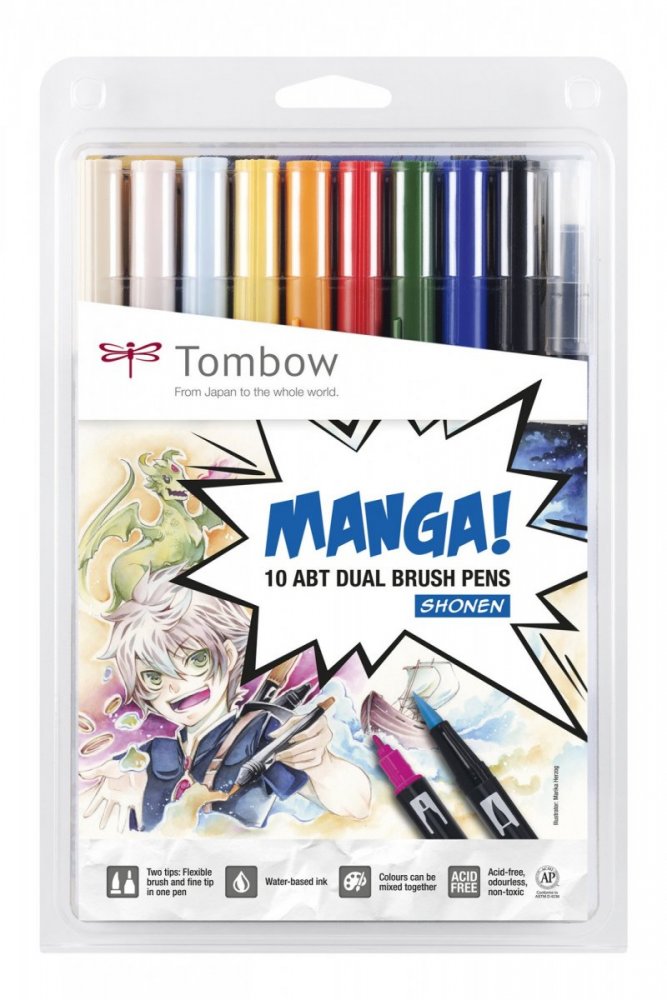 Tombow Set obostranih flomastera ABT Dual Brush Pen – Manga Shonen, 10 kom.
