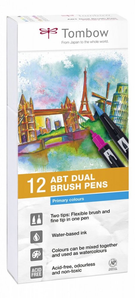 Tombow Set obostranih flomastera ABT Dual Brush Pen – Primary colours, 12 kom.