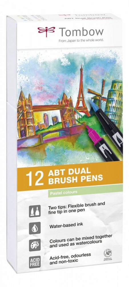 Tombow Set obostranih flomastera ABT Dual Brush Pen – Pastels, 12 kom.