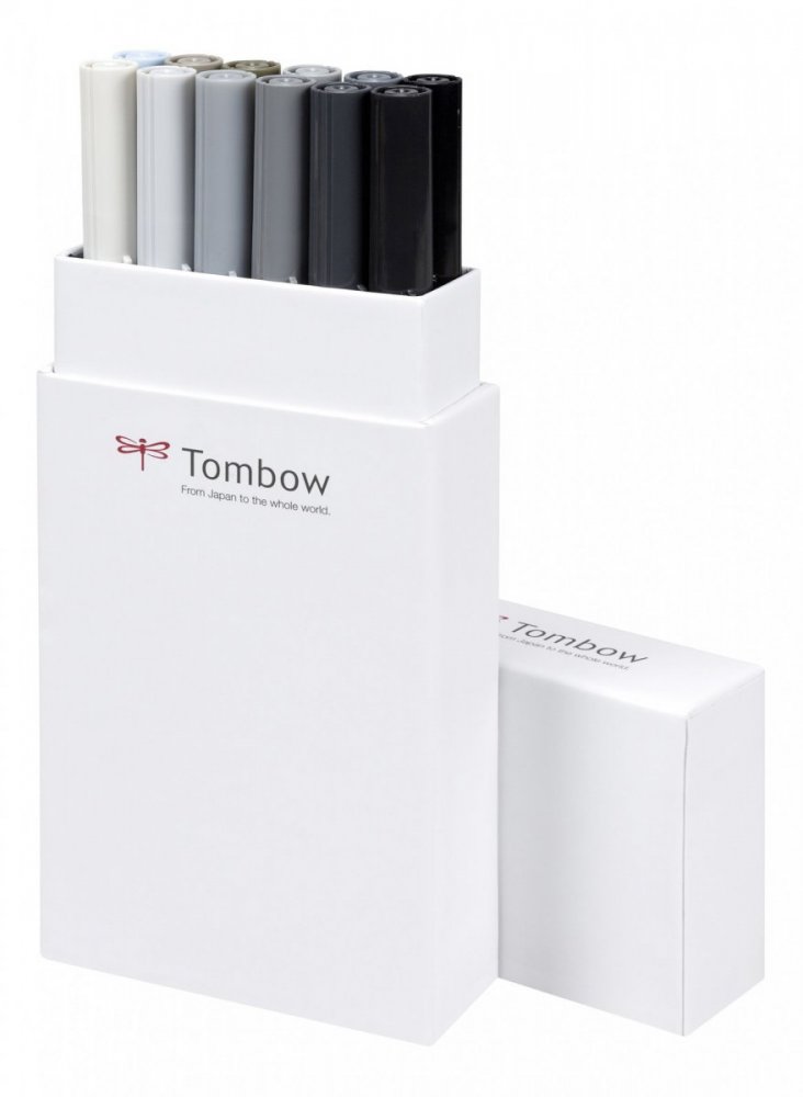 Tombow Set obostranih flomastera ABT Dual Brush Pen – Grey tone, 12 kom.