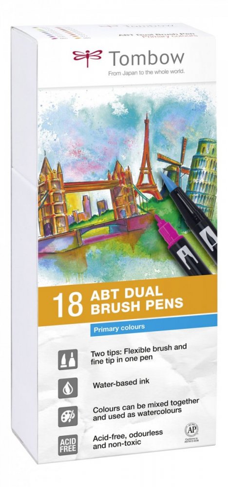 Tombow Set obostranih flomastera ABT Dual Brush Pen – Primary colours, 18 kom.