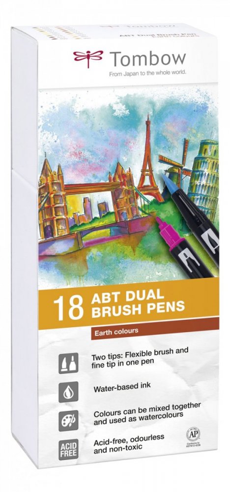 Tombow Set obostranih flomastera ABT Dual Brush Pen – Earth colours, 18 kom.