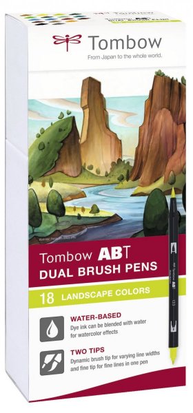 Tombow Set obostranih flomastera ABT Dual Brush Pen – Landscape colours, 18 kom.