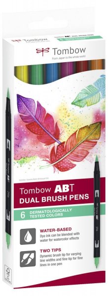 Tombow Set obostranih flomastera ABT Dual Brush Pen – Dermatologicaly tested, 6 kom.
