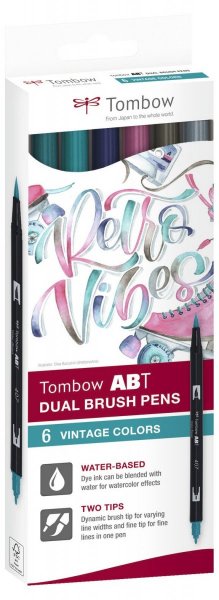 Tombow Set obostranih flomastera ABT Dual Brush Pen – Vintage colors, 6 kom.