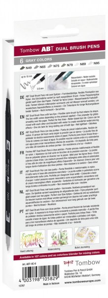 Tombow Set obostranih flomastera ABT Dual Brush Pen – Gray colors, 6 kom.