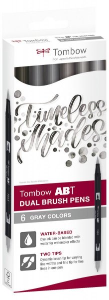 Tombow Set obostranih flomastera ABT Dual Brush Pen – Gray colors, 6 kom.