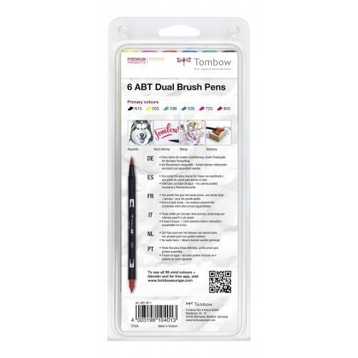 Tombow Set obostranih flomastera ABT Dual Brush Pen – Primary colours, 6 kom.