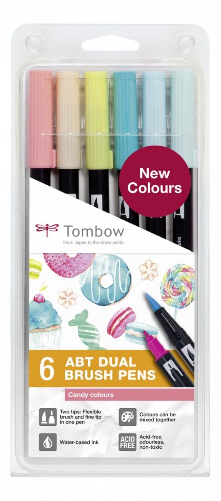 Tombow Set obostranih flomastera ABT Dual Brush Pen – Candy colours, 6 kom.