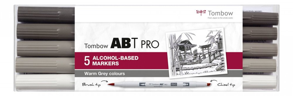Tombow Set obostranih flomastera na bazi alkohola ABT PRO – Warm Gray colors, 5 kom.