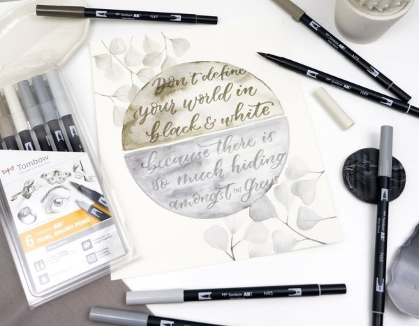 Tombow Set obostranih flomastera ABT Dual Brush Pen – Gray colors, 6 kom.