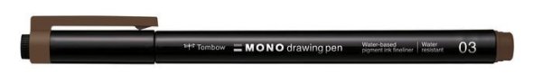 Tombow Fineliner MONO drawing pen, šířka stopy 03 (cca 0.35 mm), hnědá