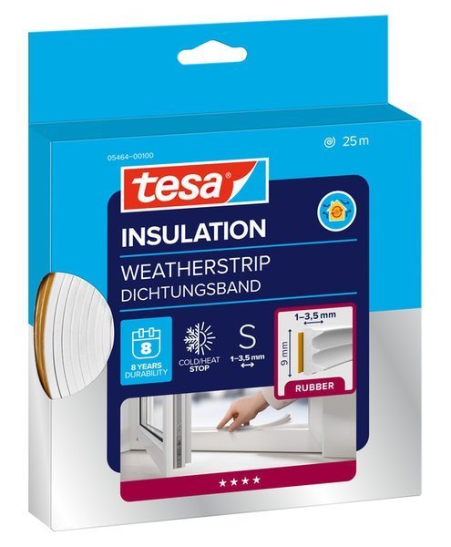 tesa® IZOLAČNÍ Samolepicí těsnění – gumové, profil E, 25 m x 9 mm x 4 mm, bílé
