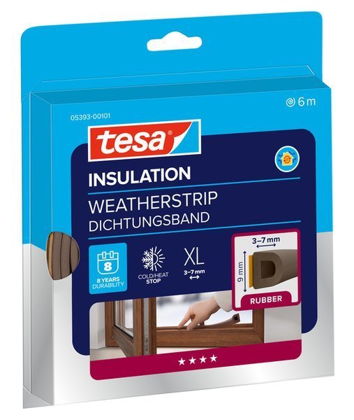 tesa® IZOLAČNÍ Samolepicí těsnění – gumové, profil D, 6 m x 9 mm x 8 mm, hnědé