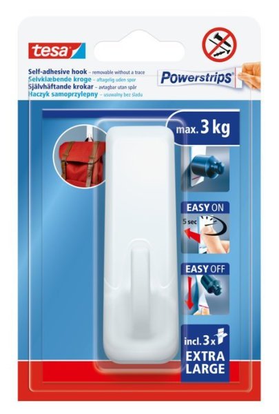 tesa® Háček Powerstrips XL obdélníkový Bílý, samolepicí, odnímatelný