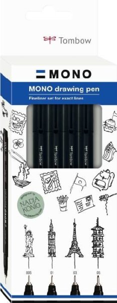 Tombow Set MONO drawing pen Fine, 4 komada: 005 (cca 0,2 mm), 01 (cca 0,25 mm), 03 (cca 0,35 mm), 05 (cca 0,45 mm)