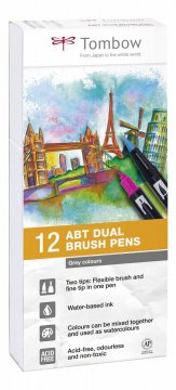 Tombow Set obostranih flomastera ABT Dual Brush Pen – Grey tone, 12 kom.