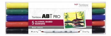 Tombow Set obostranih flomastera na bazi alkohola ABT PRO – Basic colors, 5 kom.