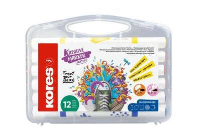 Kores Akrylové popisovače Kreative Marker, set 12 barev v přenosném plastovém pouzdře