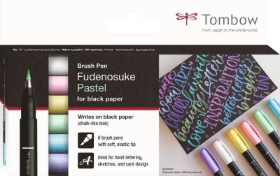 Tombow Flomasteri s vrhom u obliku kista Fudenosuke pastel za crni papir, 6 szt. 