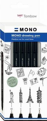 Tombow Set MONO drawing pen Bold, 4 komada: 02 (cca 0,3 mm), 04 (cca 0,4 mm), 06 (cca 0,5 mm), 08 (cca 0,6 mm)